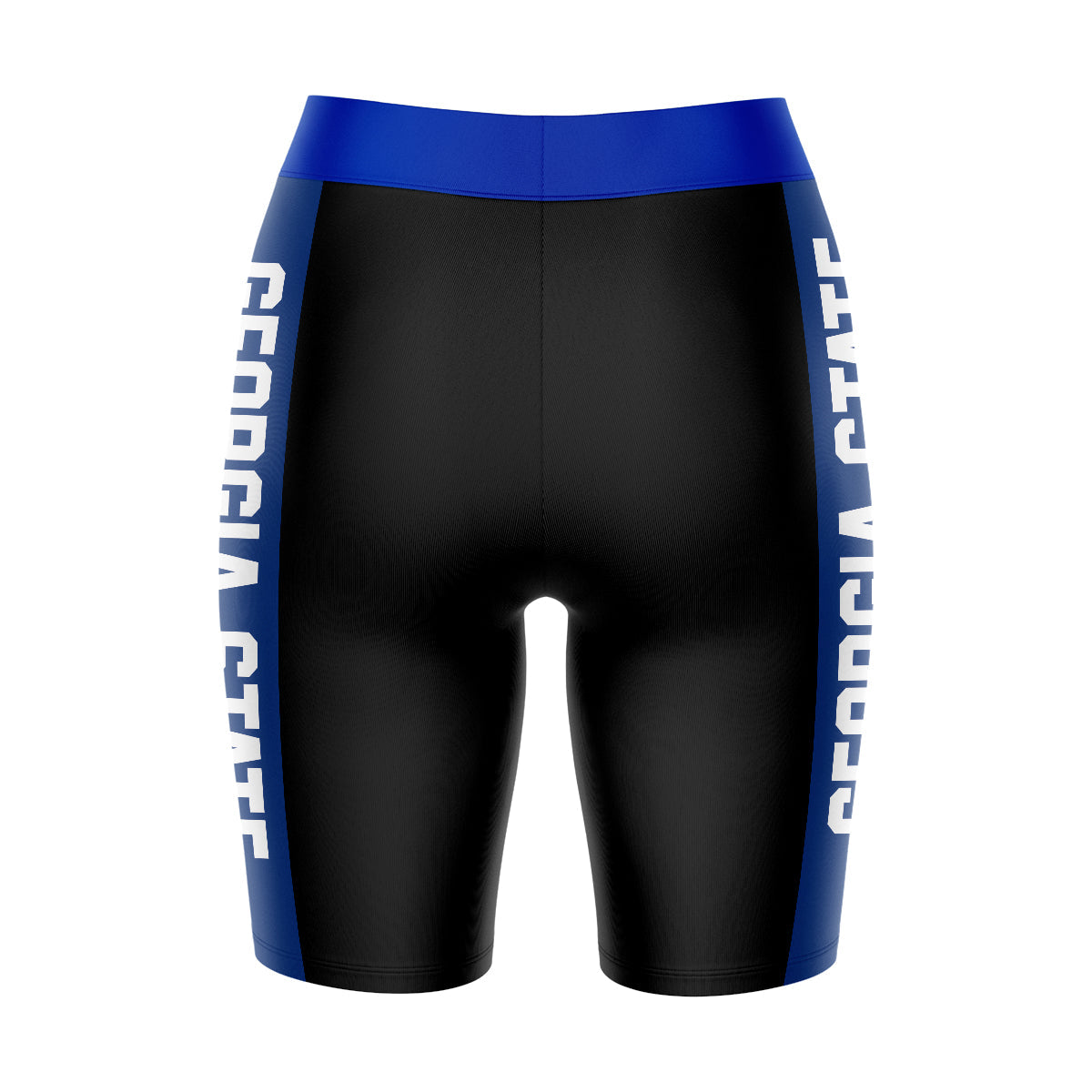 Georgia State Panthers Vive La Fete Game Day Logo on Waistband and Blue Stripes Black Women Bike Short 9 Inseam"