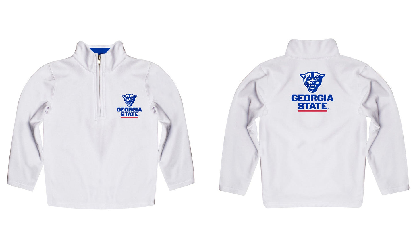 Georgia State Panthers Game Day Solid White Quarter Zip Pullover for Infants Toddlers by Vive La Fete