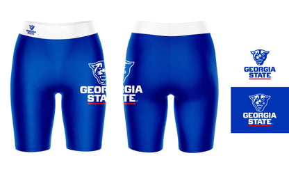 Georgia State Panthers Vive La Fete Game Day Logo on Thigh and Waistband Blue and White Women Bike Short 9 Inseam