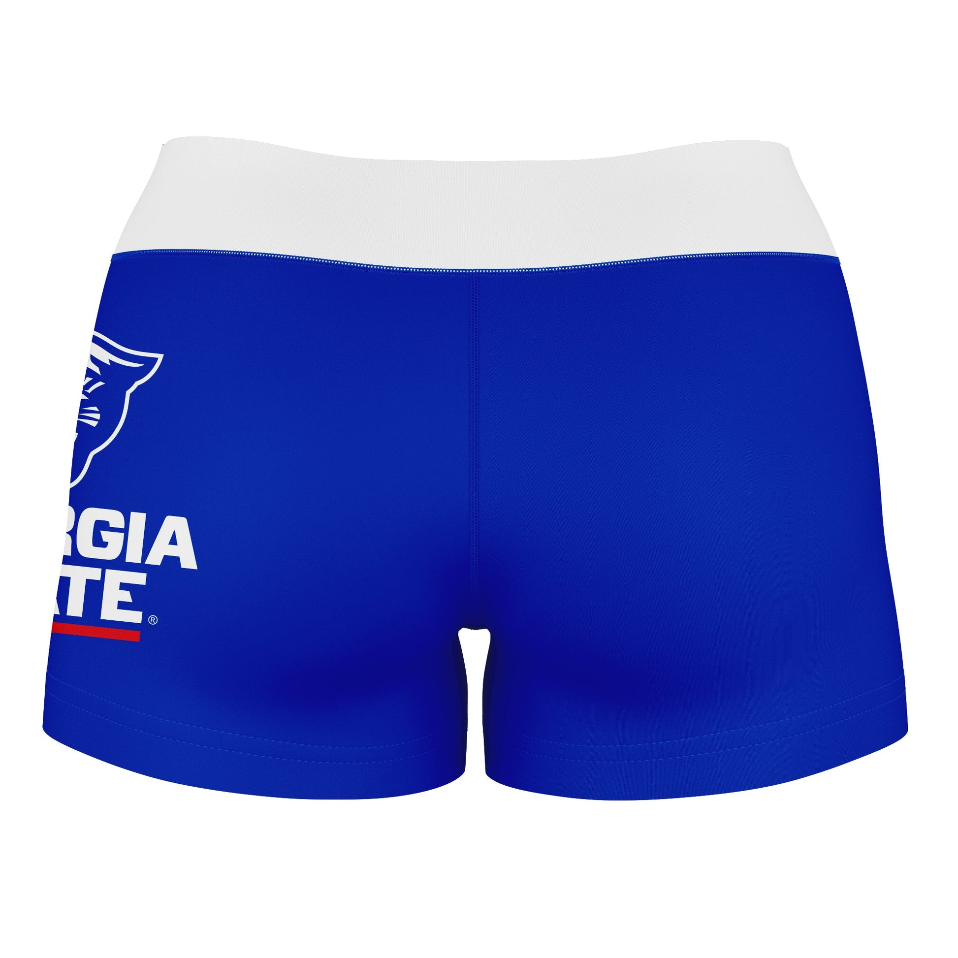 Georgia State Panthers Vive La Fete Logo on Thigh & Waistband  Blue White Women Yoga Booty Workout Shorts 3.75 Inseam - Vive La F̻te - Online Apparel Store