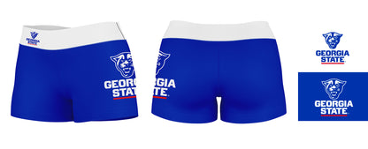 Georgia State Panthers Vive La Fete Logo on Thigh & Waistband  Blue White Women Yoga Booty Workout Shorts 3.75 Inseam - Vive La F̻te - Online Apparel Store