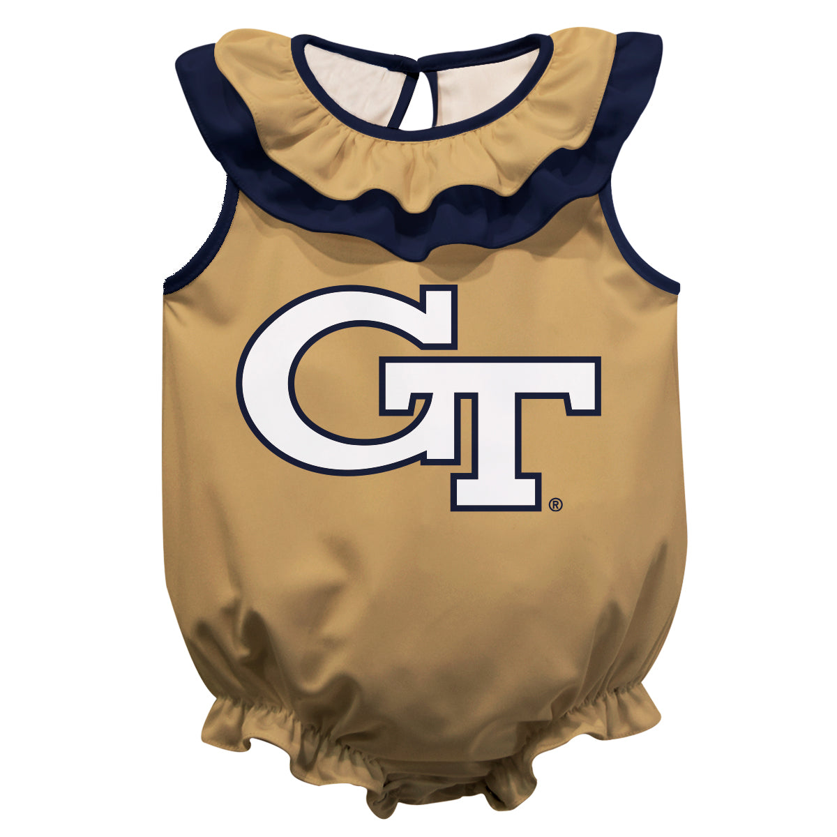 Georgia Tech Yellow Jackets Gold Sleeveless Ruffle One Piece Jumpsuit Logo Bodysuit by Vive La Fete