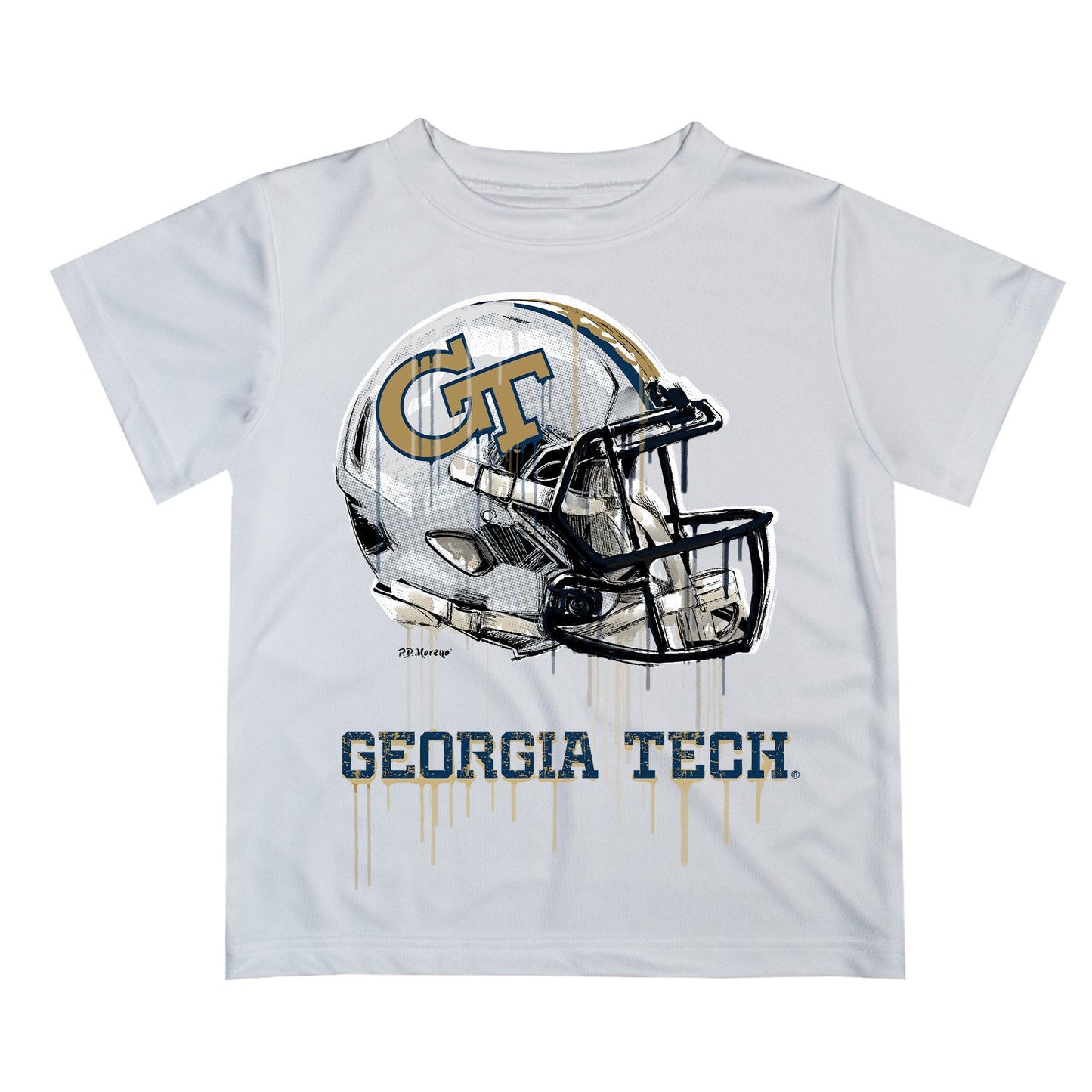 Georgia Tech Yellow Jackets Original Dripping Football Helmet White T-Shirt by Vive La Fete