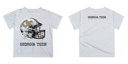 Georgia Tech Yellow Jackets Original Dripping Football Helmet White T-Shirt by Vive La Fete