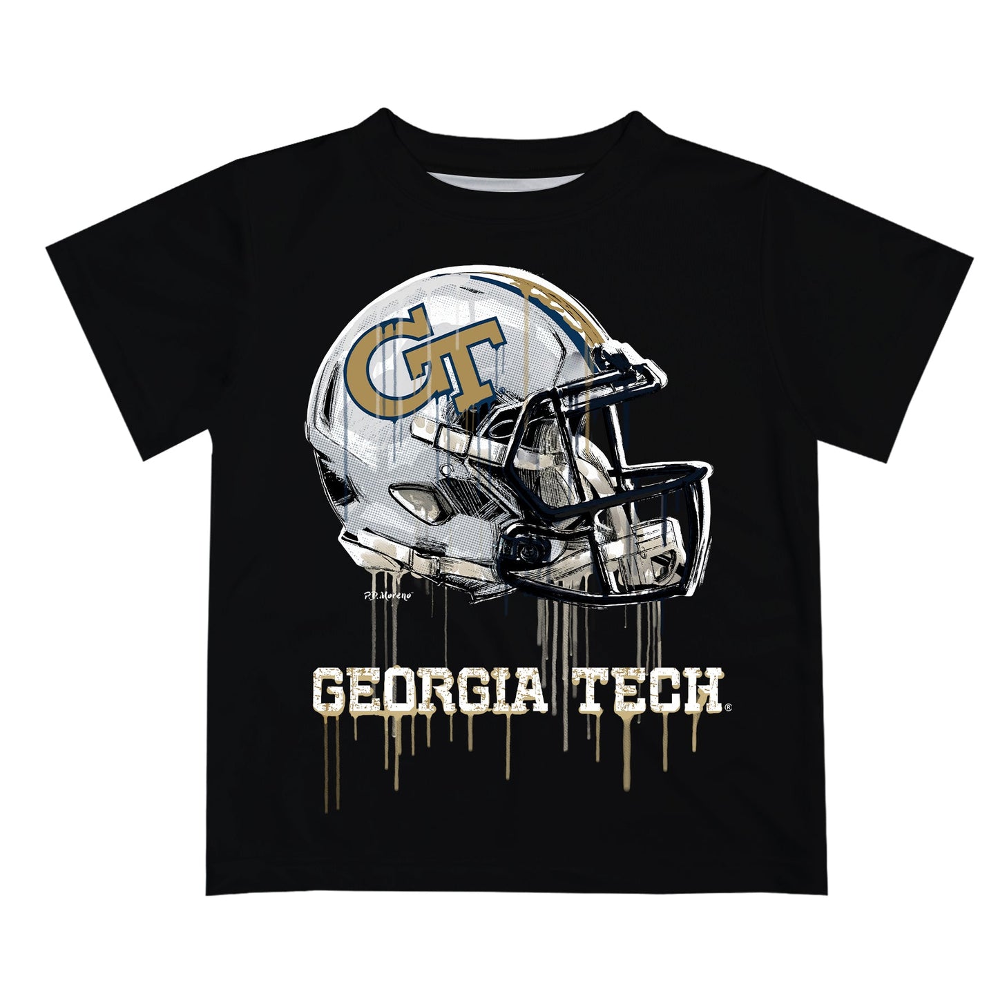 Georgia Tech Yellow Jackets Original Dripping Football Helmet Black T-Shirt by Vive La Fete