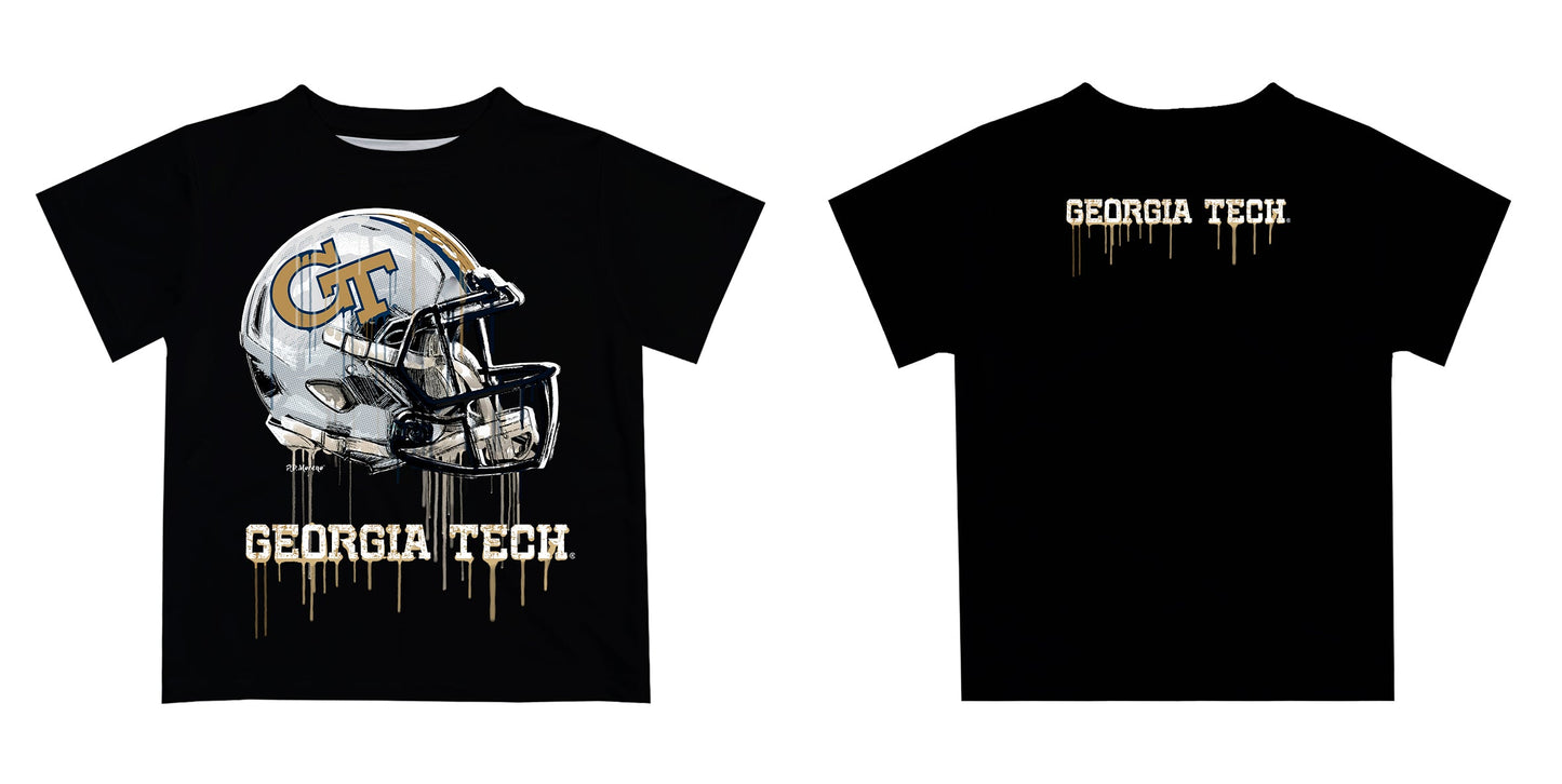 Georgia Tech Yellow Jackets Original Dripping Football Helmet Black T-Shirt by Vive La Fete