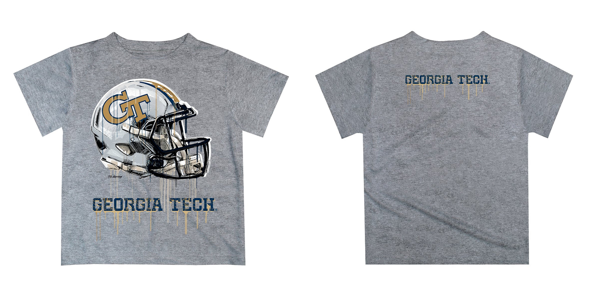 Georgia Tech Yellow Jackets Original Dripping Football Helmet Heather Gray T-Shirt by Vive La Fete