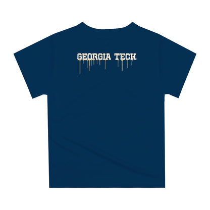 Georgia Tech Yellow Jackets Original Dripping Football Helmet Navy T-Shirt by Vive La Fete