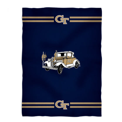 Georgia Tech Yellow Jackets Game Day Soft Premium Fleece Blue Throw Blanket 40 x 58 Logo and Stripes