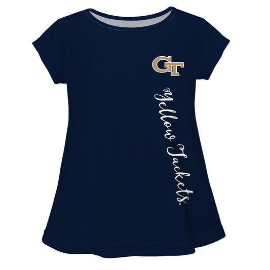 Georgia Tech Yellow Jackets Blue Solid Short Sleeve Girls Laurie Top by Vive La Fete