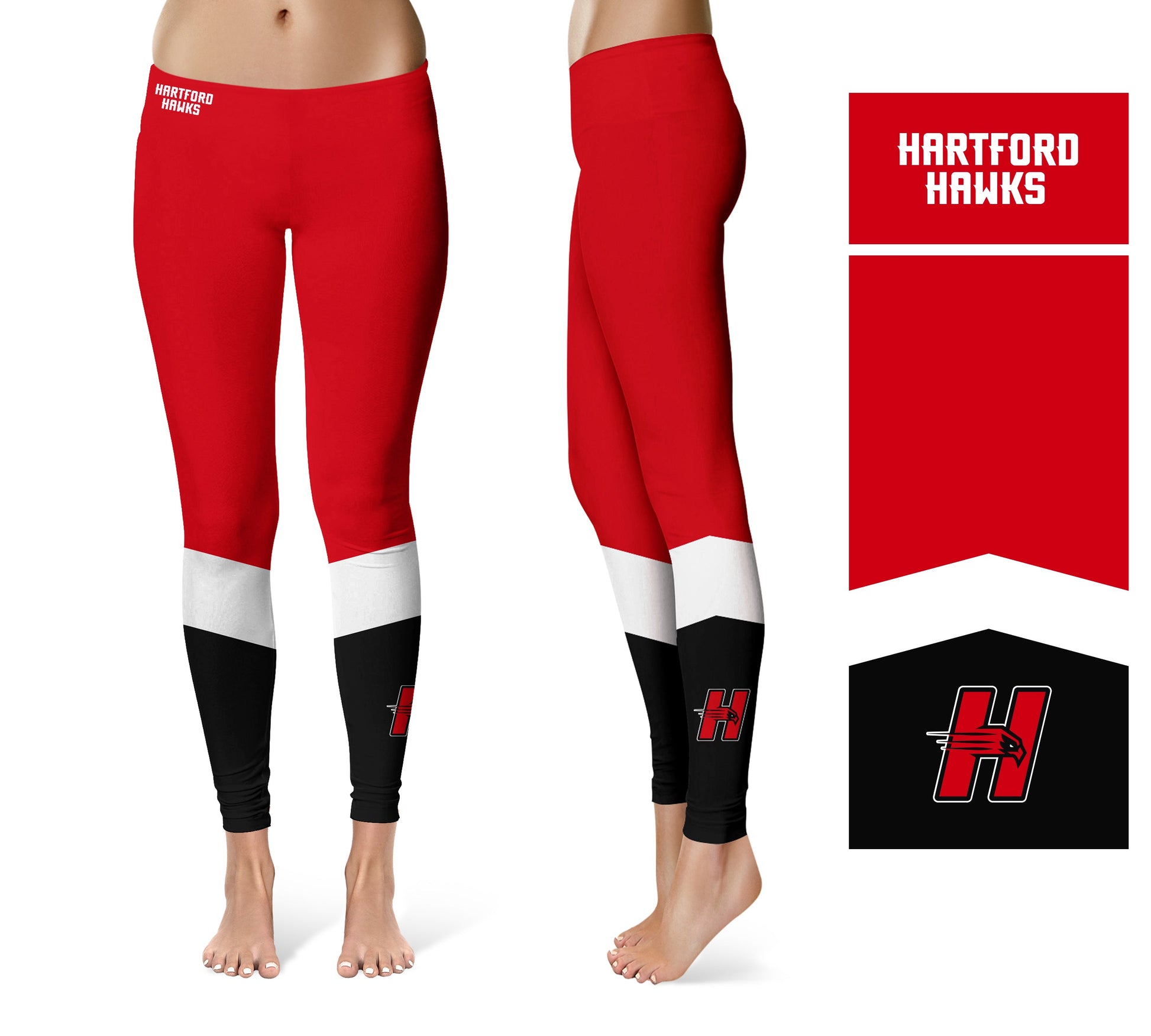 University of Hartford Hawks Game Day Ankle Color Block Red Black Yoga  Leggings for Women by Vive La Fete