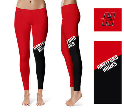 University of Hartford Hawks Vive La Fete Game Day Collegiate Leg Color Block Women Red Black Yoga Leggings