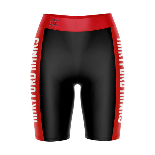 University of Hartford Hawks Vive La Fete Game Day Logo on Waistband and Red Stripes Black Women Bike Short 9 Inseam