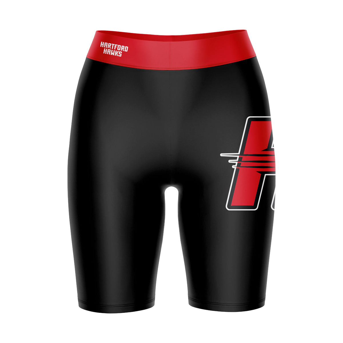 Hartford Hawks Vive La Fete Game Day Logo on Thigh and Waistband Black and Red Women Bike Short 9 Inseam