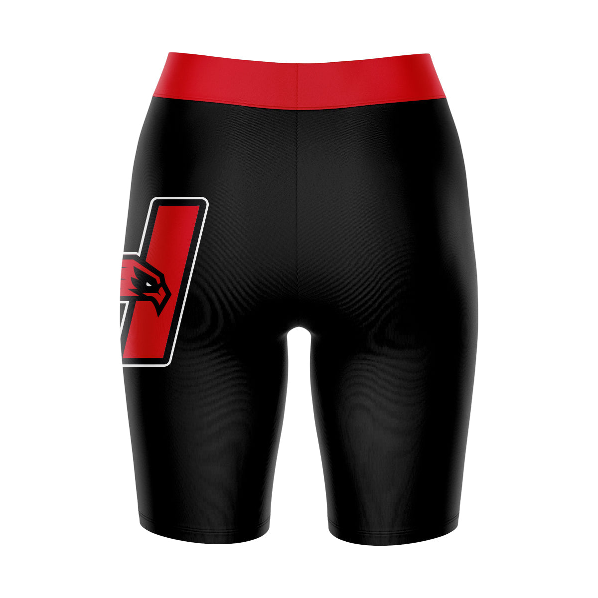 Hartford Hawks Vive La Fete Game Day Logo on Thigh and Waistband Black and Red Women Bike Short 9 Inseam