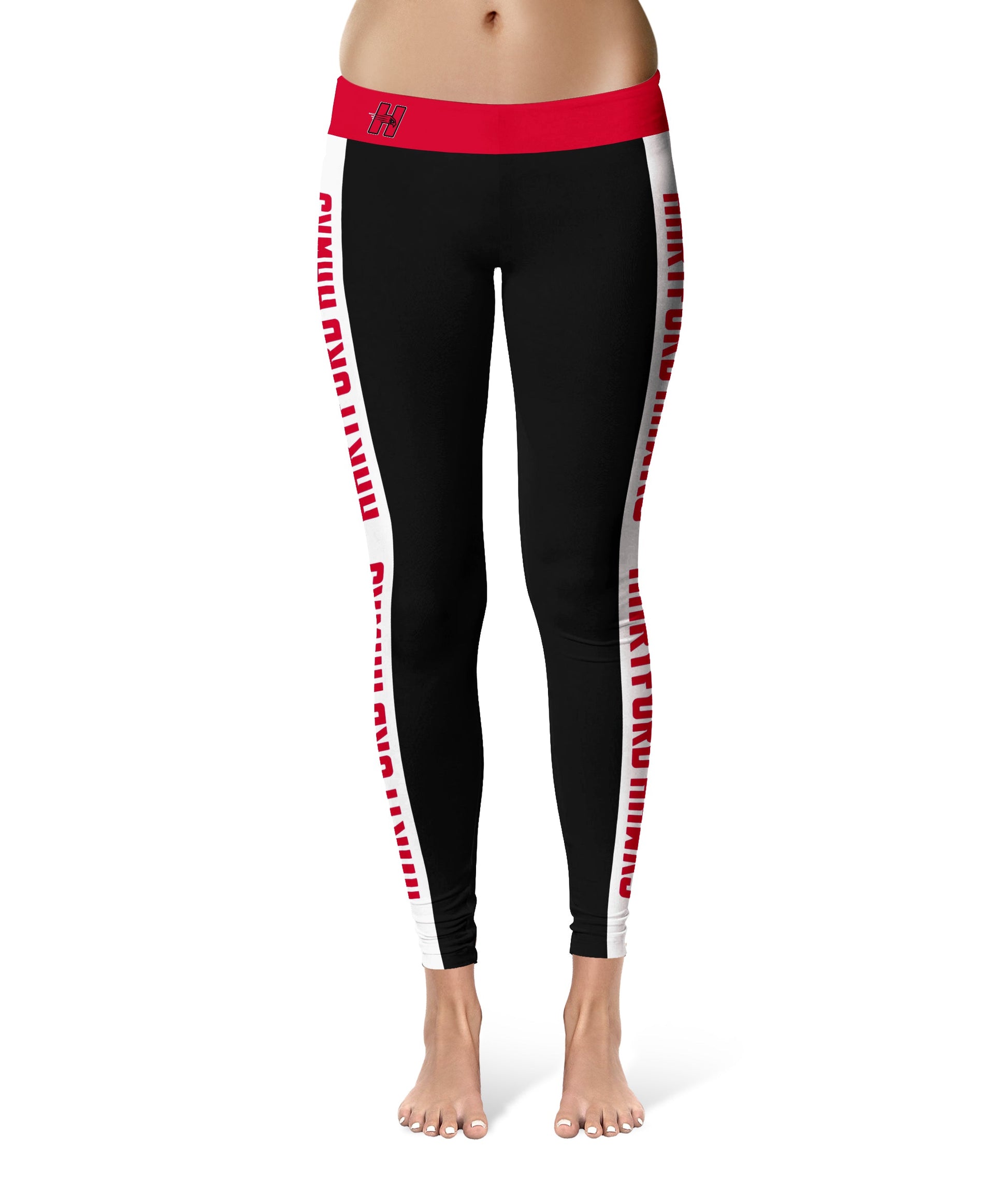 Hartford Hawks Vive La Fete Game Day Collegiate White Stripes Women Black Yoga Leggings 2 Waist Tights