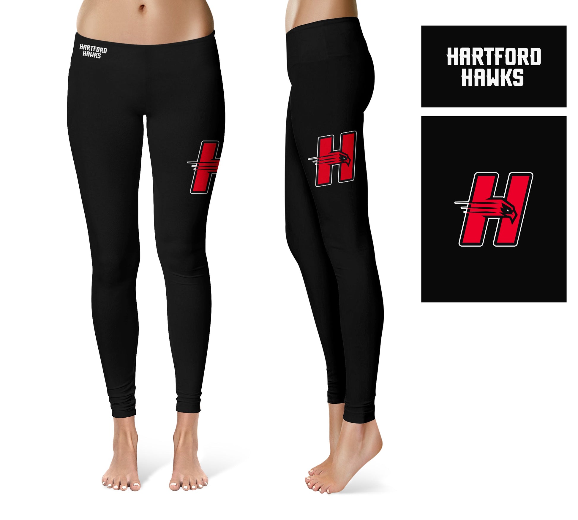 Hartford Hawks Vive La Fete Game Day Collegiate Large Logo on Thigh Women Black Yoga Leggings 2.5 Waist Tights