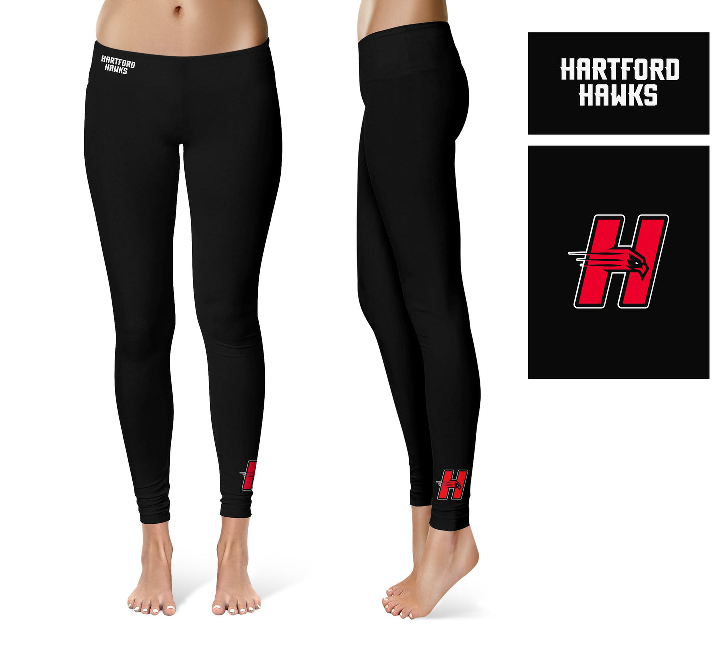 University of Hartford Hawks Vive La Fete Game Day Collegiate Logo at Ankle Women Black Yoga Leggings 2.5 Waist Tights