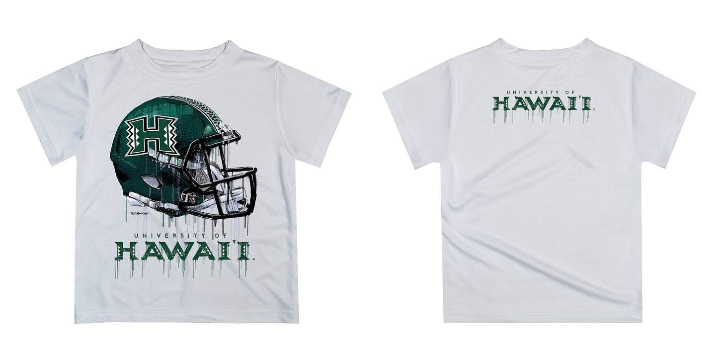 Hawaii Rainbow Warriors Original Dripping Football Helmet White T-Shirt by Vive La Fete