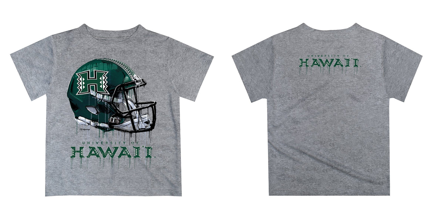 Hawaii Rainbow Warriors Original Dripping Football Helmet Heather Gray T-Shirt by Vive La Fete