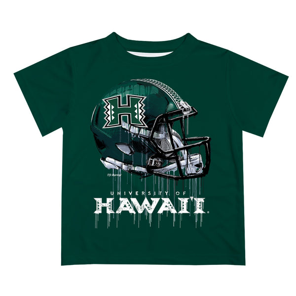 Hawaii Rainbow Warriors Original Dripping Football Helmet Green T-Shir