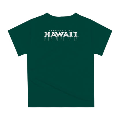 Hawaii Rainbow Warriors Original Dripping Football Helmet Green T-Shirt by Vive La Fete