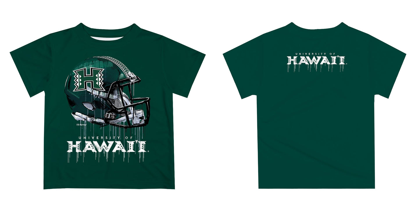 Hawaii Rainbow Warriors Original Dripping Football Helmet Green T-Shirt by Vive La Fete