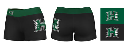 Hawaii Warriors Vive La Fete Logo on Thigh & Waistband Black & Green Women Yoga Booty Workout Shorts 3.75 Inseam" - Vive La F̻te - Online Apparel Store