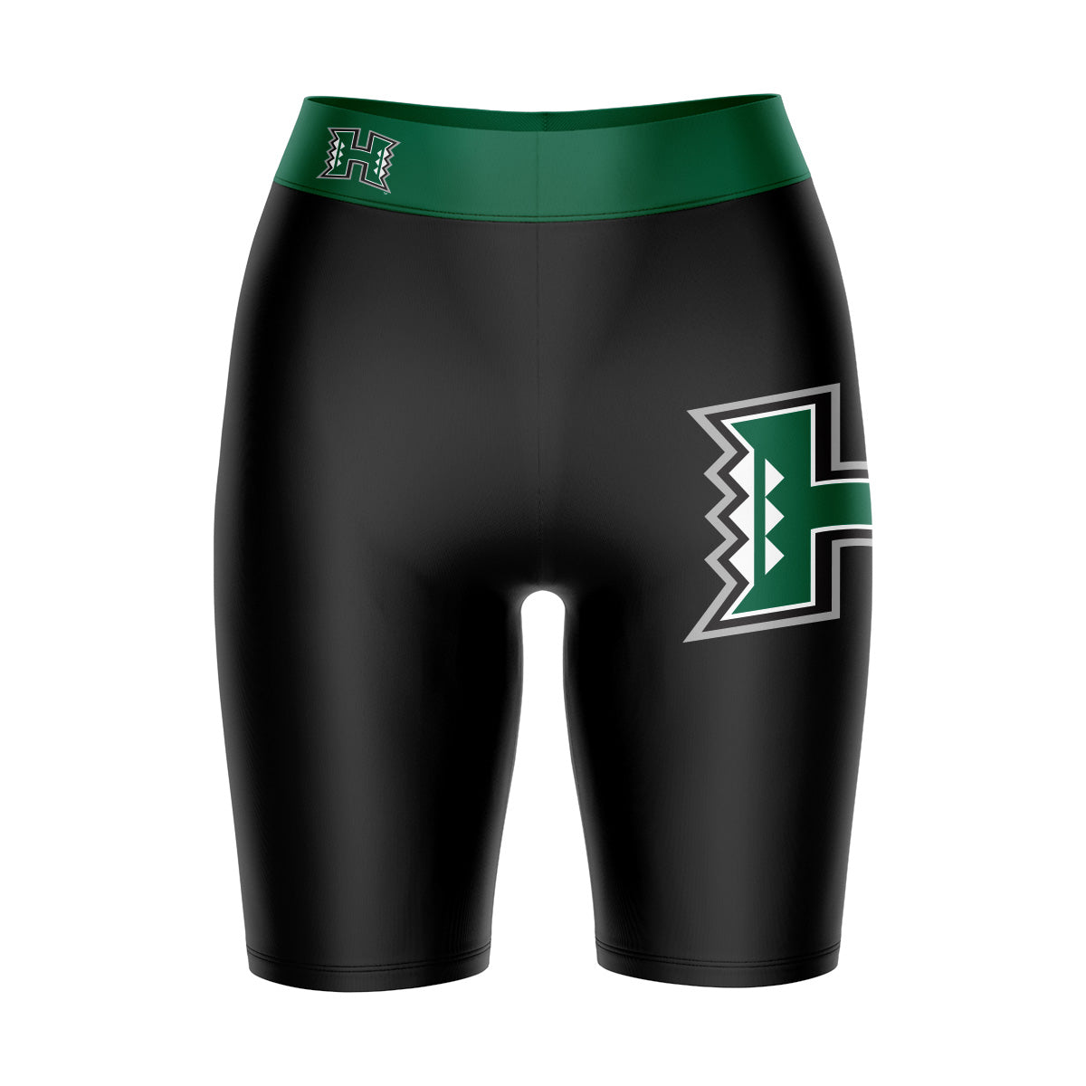 Hawaii Warriors Vive La Fete Game Day Logo on Thigh and Waistband Black and Green Women Bike Short 9 Inseam"