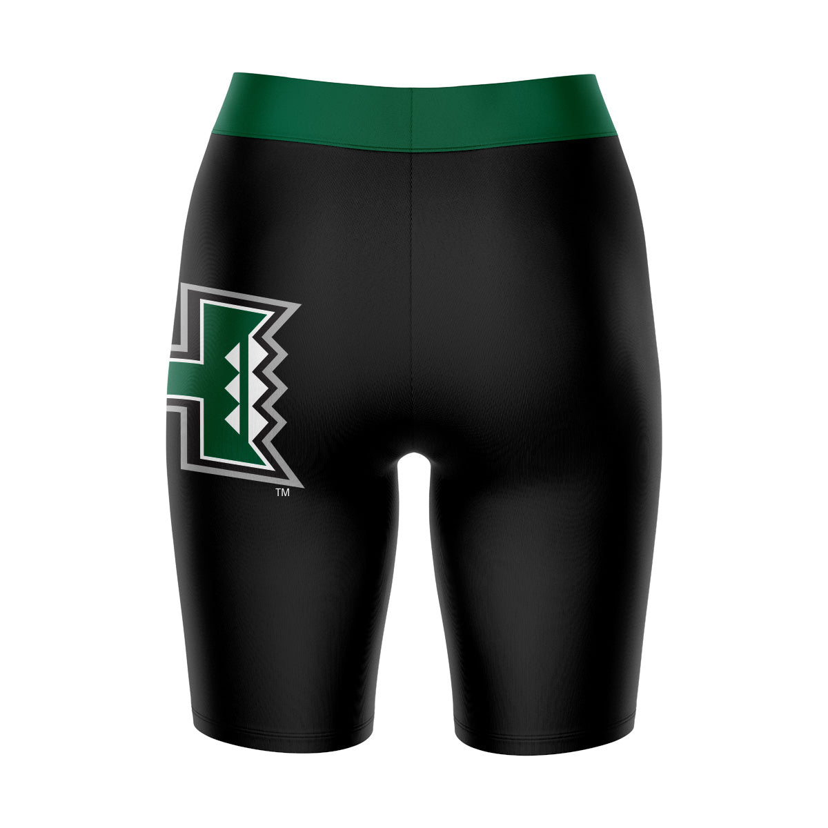 Hawaii Warriors Vive La Fete Game Day Logo on Thigh and Waistband Black and Green Women Bike Short 9 Inseam"