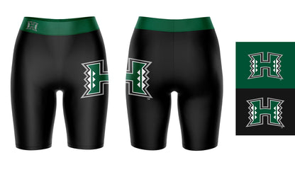 Hawaii Warriors Vive La Fete Game Day Logo on Thigh and Waistband Black and Green Women Bike Short 9 Inseam"