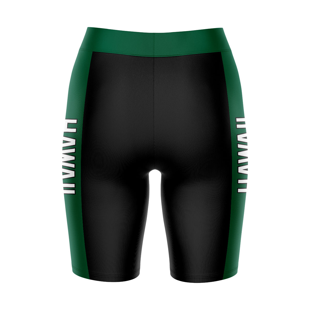 Hawaii Warriors Vive La Fete Game Day Logo on Waistband and Green Stripes Black Women Bike Short 9 Inseam