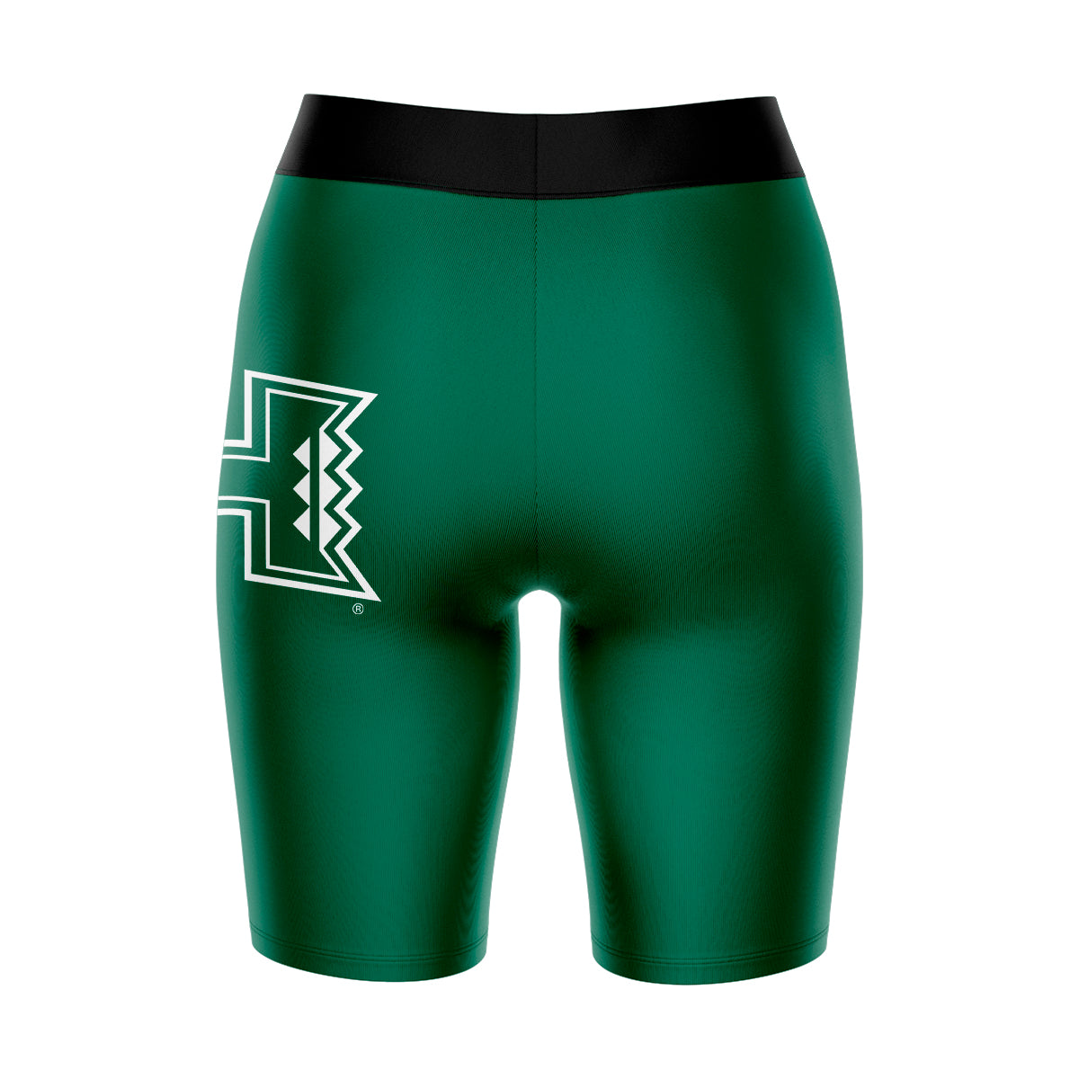 Hawaii Warriors Vive La Fete Game Day Logo on Thigh and Waistband Green and Black Women Bike Short 9 Inseam