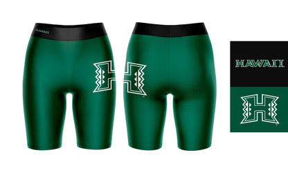 Hawaii Warriors Vive La Fete Game Day Logo on Thigh and Waistband Green and Black Women Bike Short 9 Inseam