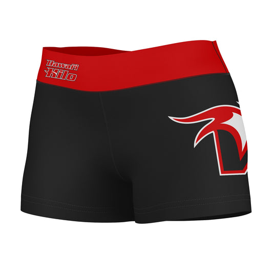 Hawaii Hilo Vulcans Vive La Fete Logo on Thigh and Waistband Black and Red Women Yoga Booty Workout Shorts 3.75 Inseam"