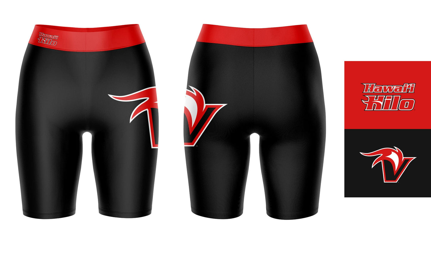 Hawaii Hilo Vulcans Vive La Fete Game Day Logo on Thigh and Waistband Black and Red Women Bike Short 9 Inseam"