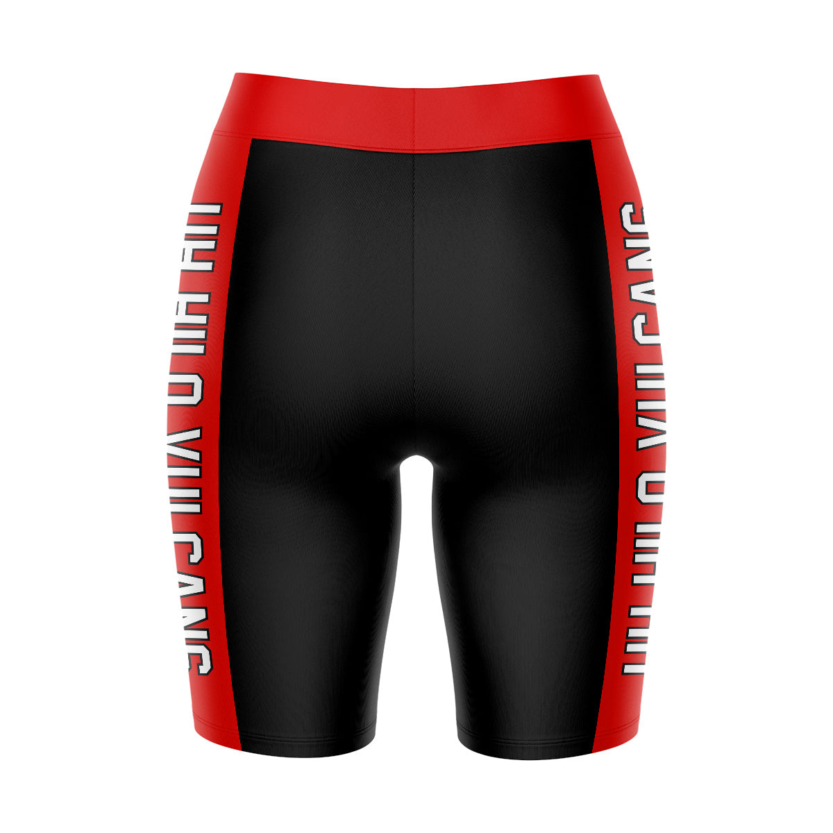 Hawaii Hilo Vulcans Vive La Fete Game Day Logo on Waistband and Red Stripes Black Women Bike Short 9 Inseam