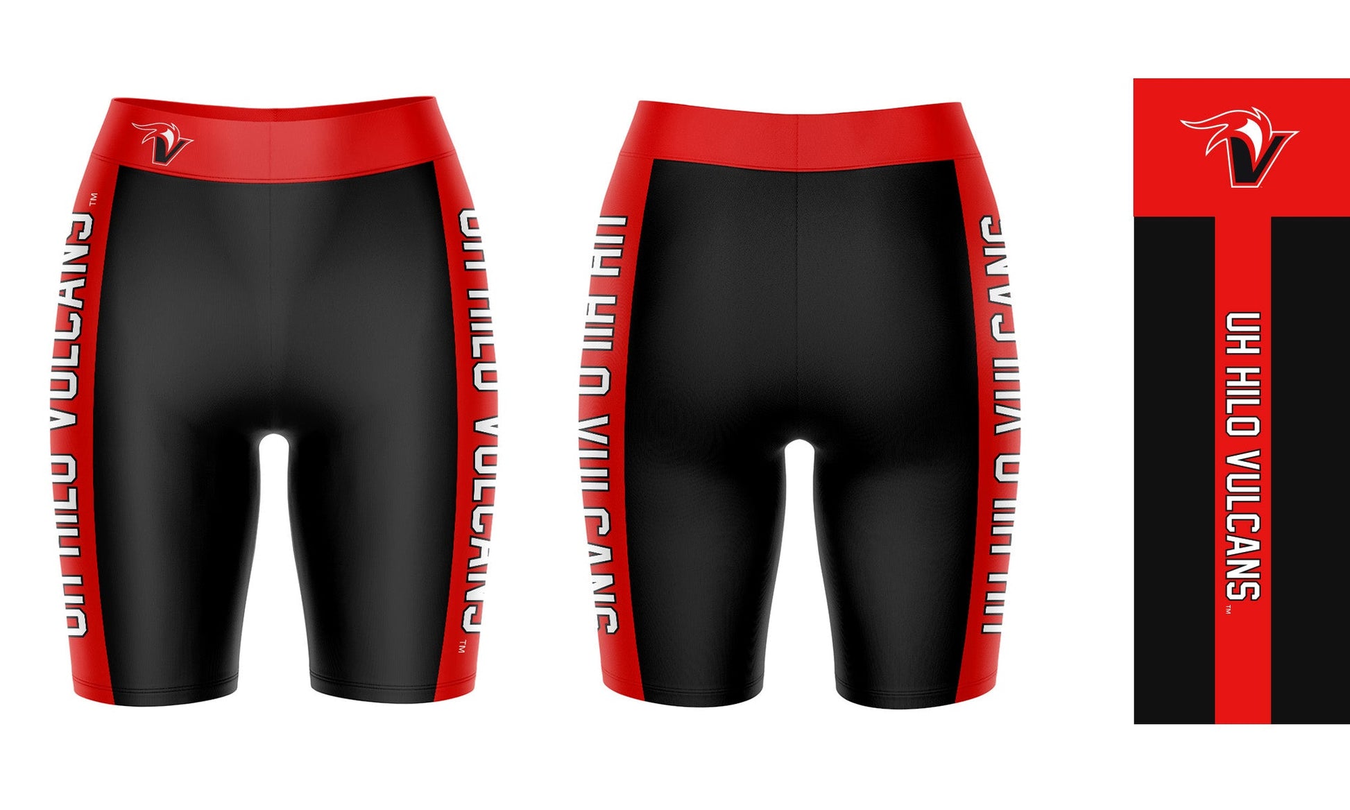 Hawaii Hilo Vulcans Vive La Fete Game Day Logo on Waistband and Red Stripes Black Women Bike Short 9 Inseam