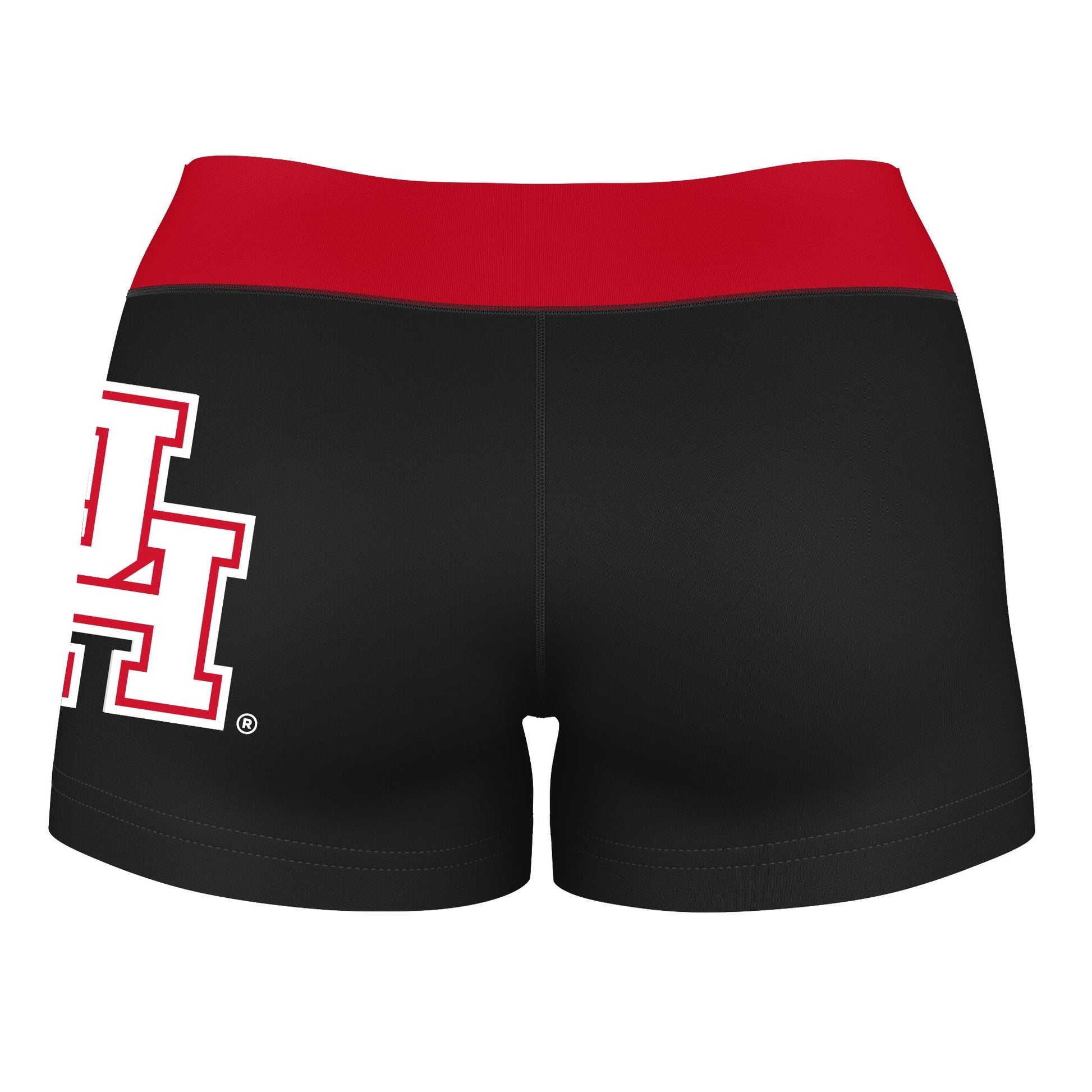 Houston Cougars Vive La Fete Logo on Thigh and Waistband Black & Red Women Yoga Booty Workout Shorts 3.75 Inseam - Vive La F̻te - Online Apparel Store