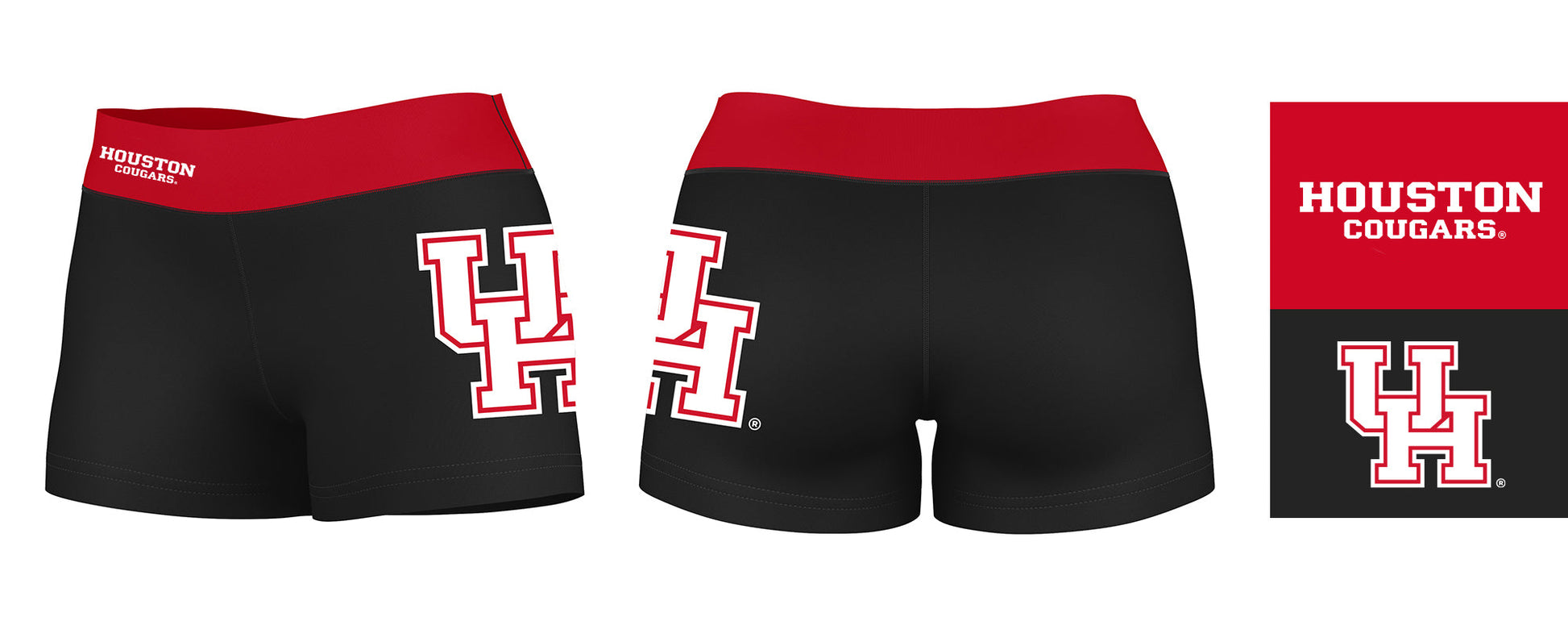 Houston Cougars Vive La Fete Logo on Thigh and Waistband Black & Red Women Yoga Booty Workout Shorts 3.75 Inseam - Vive La F̻te - Online Apparel Store