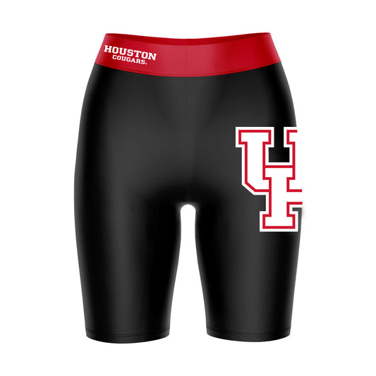 University of Houston Cougars Vive La Fete Game Day Logo on Thigh and Waistband Black and Red Women Bike Short 9 Inseam