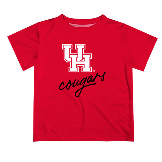 Houston Cougars Vive La Fete Script V1 Red Short Sleeve Tee Shirt