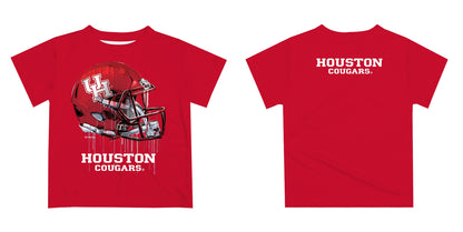 University of Houston Cougars Original Dripping Football Helmet Red T-Shirt by Vive La Fete