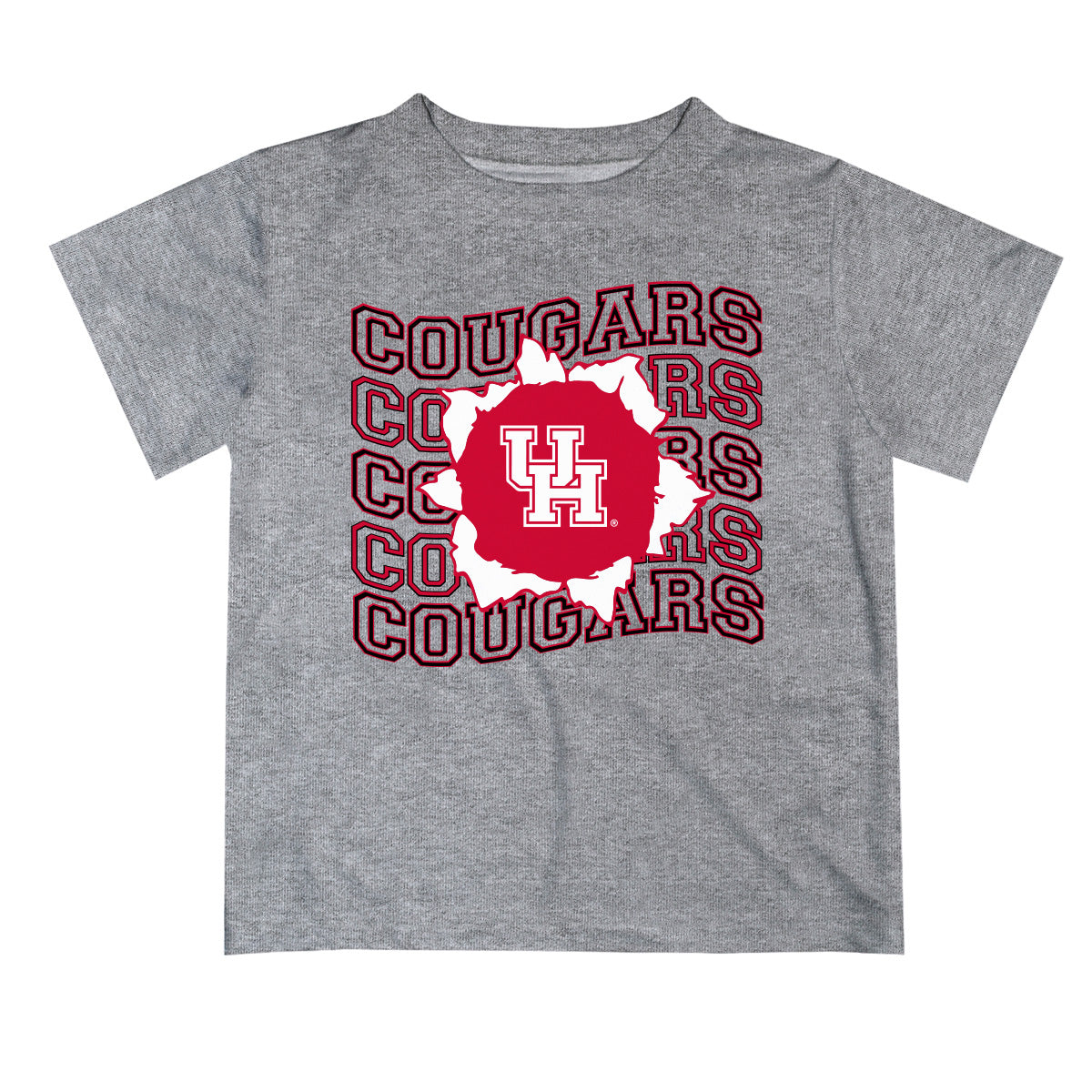 Houston Cougars Vive La Fete  Heather Gray Art V1 Short Sleeve Tee Shirt