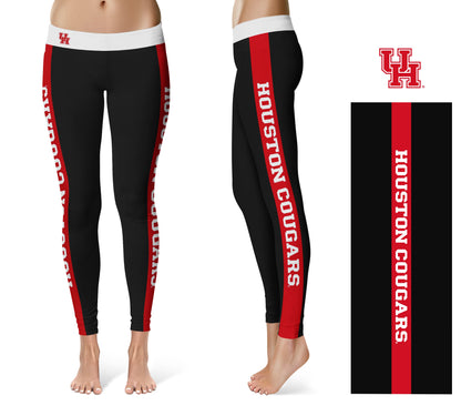 University of Houston Cougars Vive La Fete Game Day Collegiate Red Stripes Women Black Yoga Leggings 2 Waist Tights