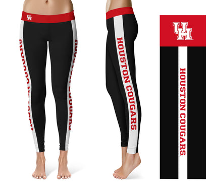 University of Houston Cougars Vive La Fete Game Day Collegiate White Stripes Women Black Yoga Leggings 2 Waist Tights