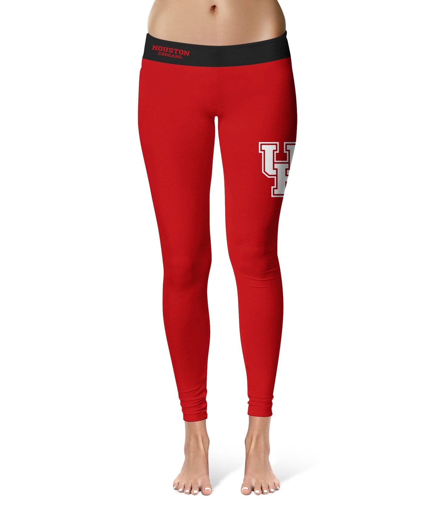 University of Houston Cougars Vive La Fete Game Day Collegiate Logo on Thigh Red Women Yoga Leggings 2.5 Waist Tights