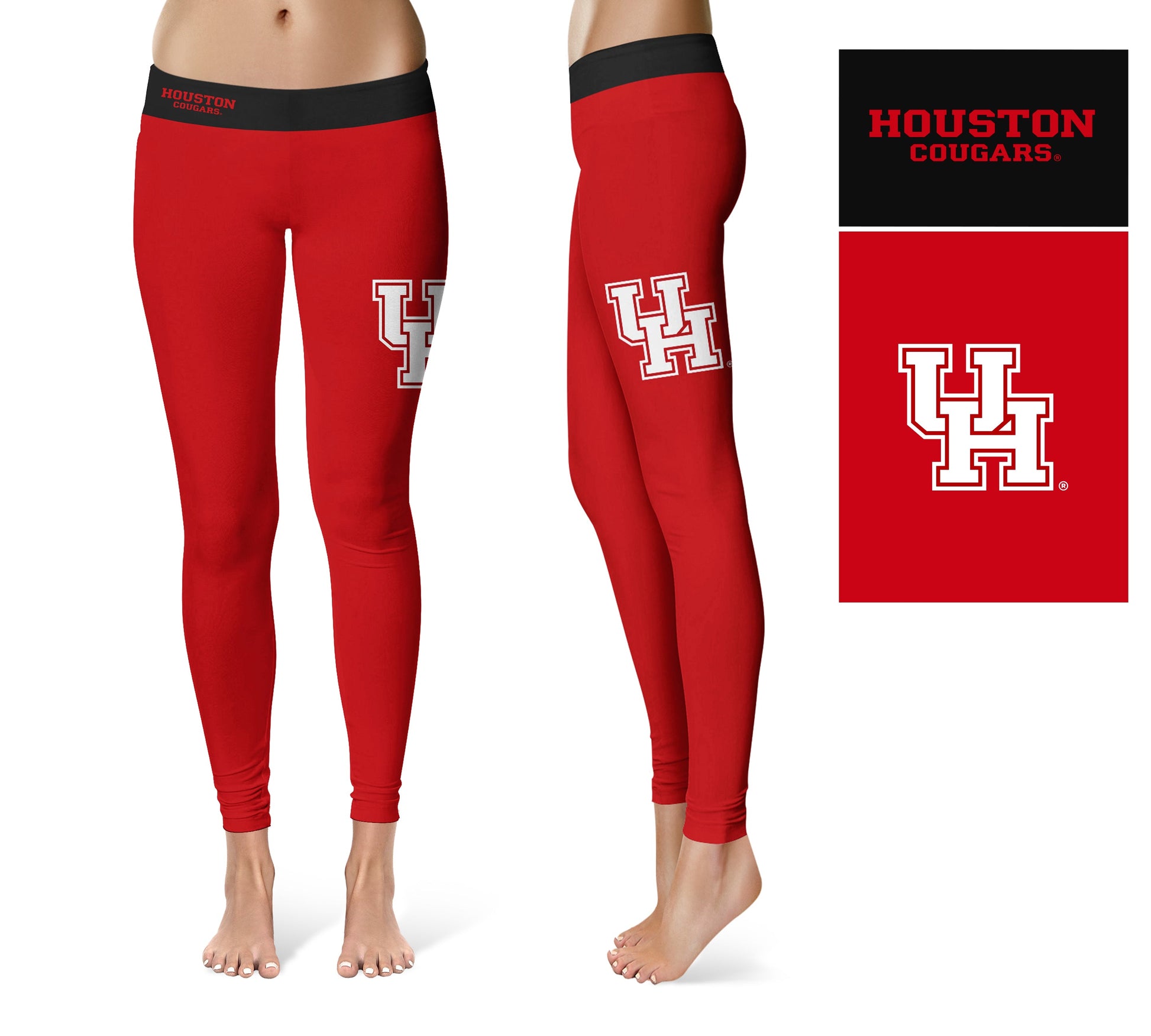 University of Houston Cougars Vive La Fete Game Day Collegiate Logo on Thigh Red Women Yoga Leggings 2.5 Waist Tights