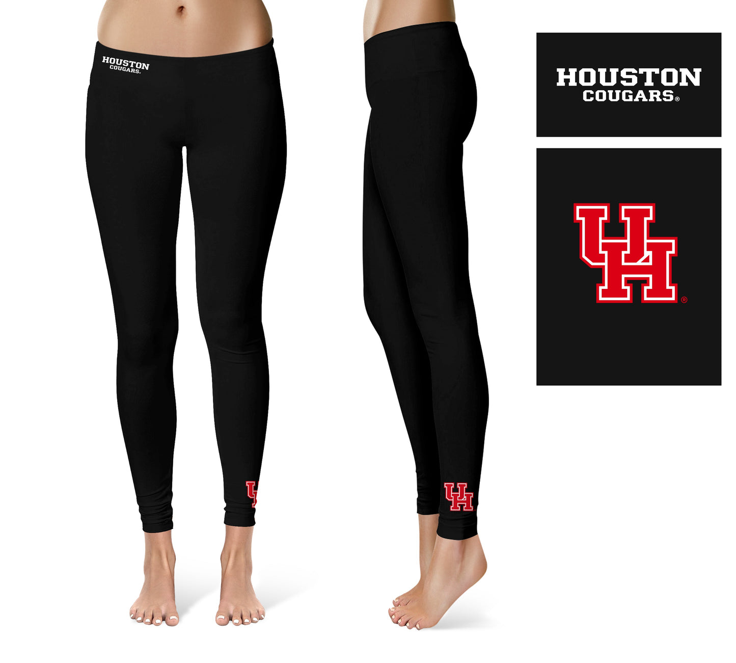 University of Houston Cougars Vive La Fete Game Day Collegiate Logo at Ankle Women Black Yoga Leggings 2.5 Waist Tights