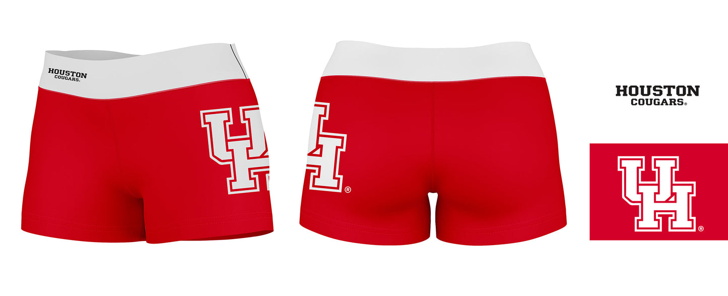 Houston Cougars Vive La Fete Logo on Thigh & Waistband Red White Women Yoga Booty Workout Shorts 3.75 Inseam - Vive La F̻te - Online Apparel Store